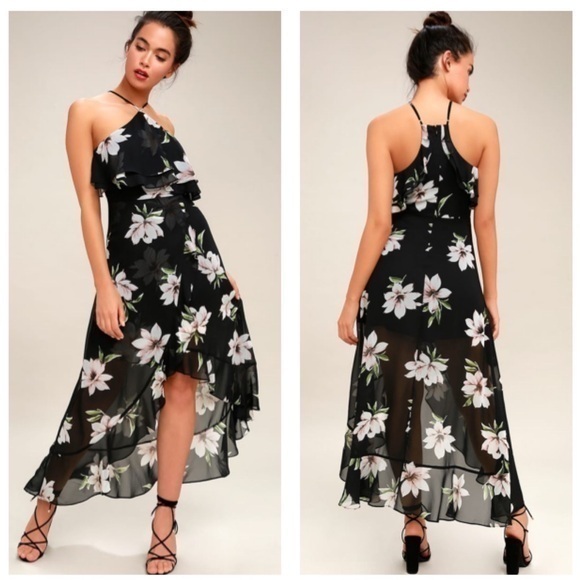 Lulus NWT Small Black Devine Desire Halter Midi Dress Wedding Bridal Guest Event - Picture 1 of 9